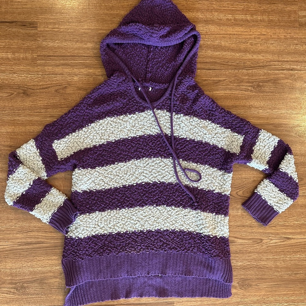 Purple and Cream Striped Women's Sweater